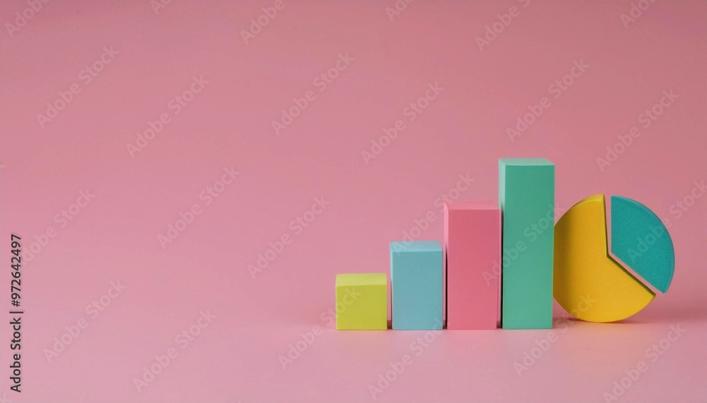 Poster colorful bar and pie chart on pink background showcasing business analytics and data representation 