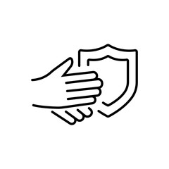 Obraz premium Hand skin protection icon, shield and gauntlets, dermatologically tested, thin line symbol on white background - editable stroke vector illustration