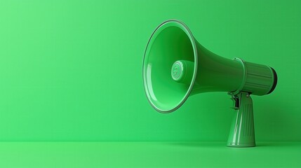 A vibrant green megaphone on a matching backdrop, symbolizing communication and announcement.