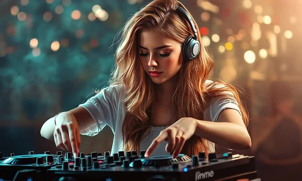 Female DJ Mixing Music at Nightclub Event with ai generated.
