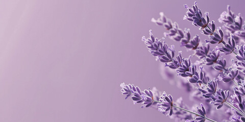 Obraz premium Purple lavender flowers in a soft pastel background.