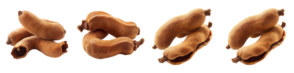set of A Cluster of tamarind fruits isolated on a transparent background
