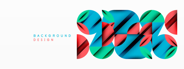 Obraz premium Circle, square and flower petal geometric background. Round shapes composition for wallpaper, banner, background or landing