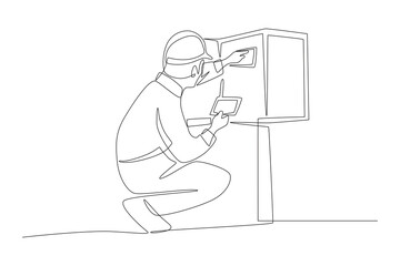 Technicians are carrying out electrical maintenance. Electrical maintenance concept one-line drawing