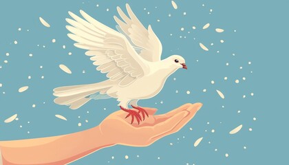 Hand releasing a dove, peaceful gesture, flat design illustration