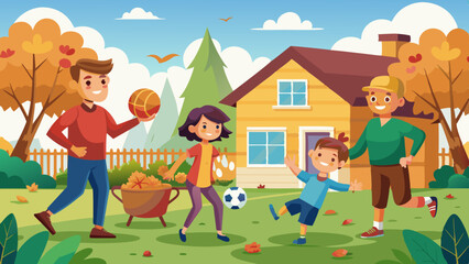 Thanksgiving Day Football Game, Friends and Family Playing Football in the Yard, Festive Outdoor Fun
