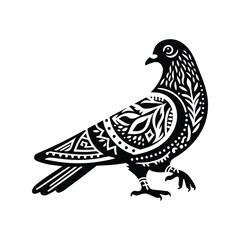 Obraz premium Pigeon bird in bohemian black and white silhouette illustration