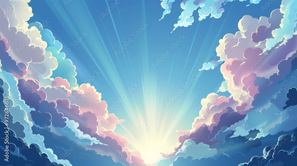 Poster vector illustration of cool clouds and sky background rising from the center_effect pattern