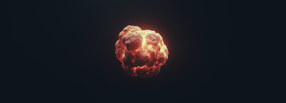 globo irregolare che emana calore luce ed energia, sfondo scuro