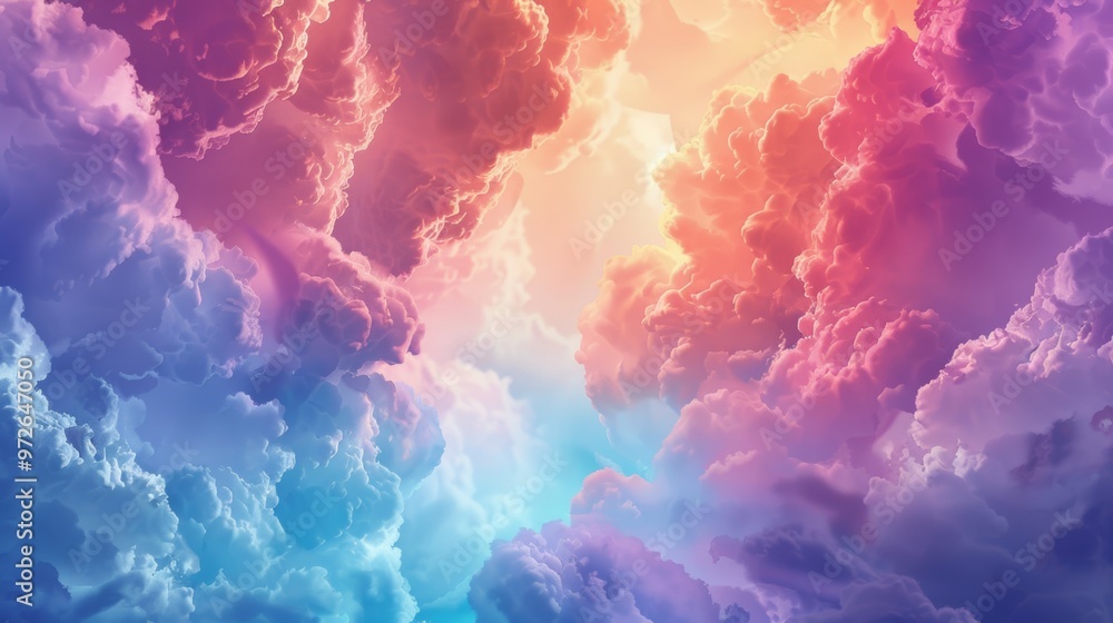 Poster vector illustration of cool clouds and sky background rising from the center_effect pattern