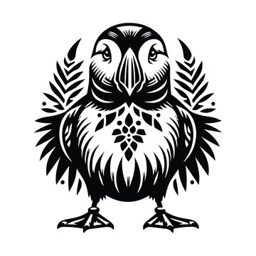 recommend clip art: Puffin bird in bohemian black and white silhouette illustration
