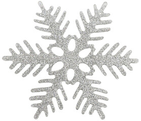 Silver Christmas Tree toy snowflake in sequins isolated on a transparent background.
