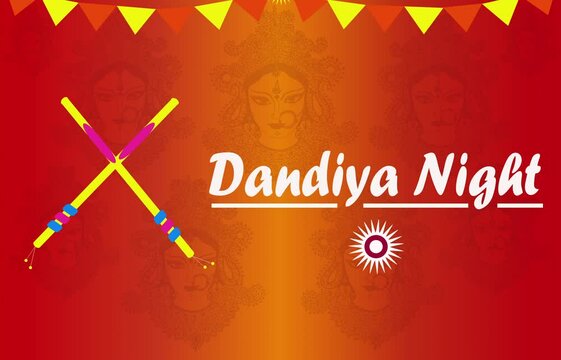 Animation video clip of Navratri special Dandiya night. Beautiful motion background Invitation including art of maa Durga Face. 