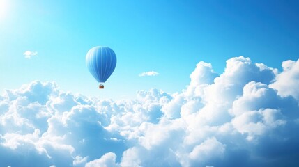 Fototapeta premium Blue Hot Air Balloon Soaring Above the Clouds