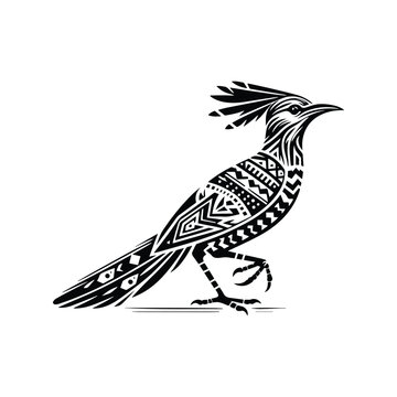 recommend clip art: Roadrunner bird in bohemian black and white silhouette illustration