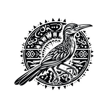 recommend clip art: Roadrunner bird in bohemian black and white silhouette illustration