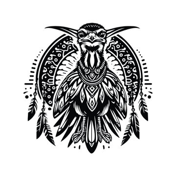 recommend clip art: Roadrunner bird in bohemian black and white silhouette illustration