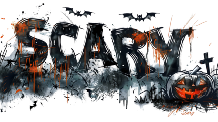 Spooky Halloween text for October celebrations, perfect for adding a chilling touch to your designs. Featuring an isolated and transparent design, it stands out beautifully against any background. 