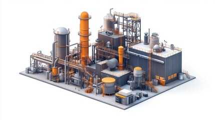 Fototapeta premium Industrial Complex: A Detailed 3D Model of a Modern Factory