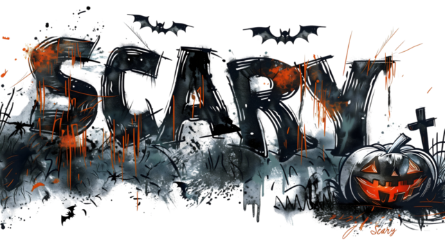 Spooky Halloween text for October celebrations, perfect for adding a chilling touch to your designs. Featuring an isolated and transparent design, it stands out beautifully against any background. 