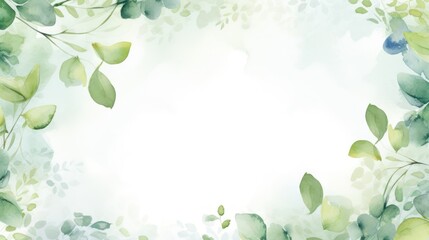 Elegant Green Leafy Watercolor Background. Nature Inspired Botanical Frame with Soft Gradient