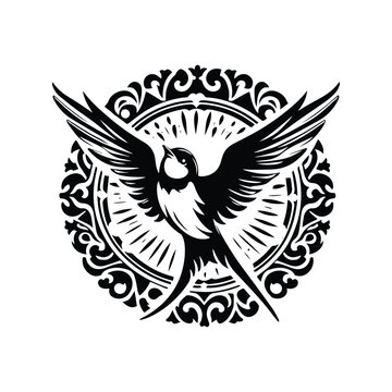 recommend clip art: Swallow bird in bohemian black and white silhouette illustration
