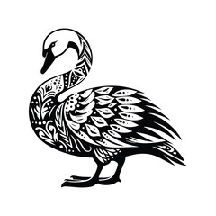 Obraz premium Swan bird in bohemian black and white silhouette illustration