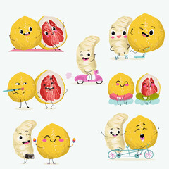 Pomelo fruit, tropical exotic citrus, vector isolated food icon, funny character. Pummelo or shaddock fruits , tropic farm juicy exotic fruits harvest, sweet fruity dessert. Hand drawn vector.