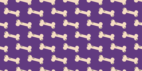 Seamless Halloween pattern with spooky bones on a purple background, perfect for adding a creepy touch to your holiday designs. Trick or Treat party. Creepy violet backdrop. Spooky decorations.