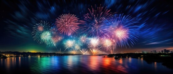 Fototapeta premium Fireworks Display Over Water