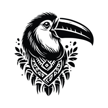 recommend clip art: Toucan bird in bohemian black and white silhouette illustration