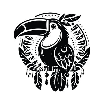 recommend clip art: Toucan bird in bohemian black and white silhouette illustration