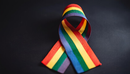 Vibrant rainbow ribbon, symbol of autism awareness. World Autism Awareness Day. Close-up.