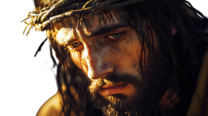 Jesus Christ depicted on a transparent background, isolated to emphasize the sacred figure. This design is perfect for Christian-themed projects, capturing the essence of faith and devotion. 