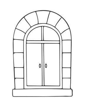 recommend clip art: Venetian style door vintage, hand drawn doodle drawing, outline of an antique door, isolated on white background.