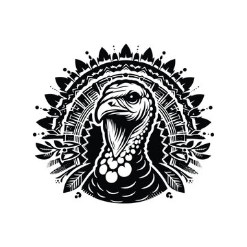 recommend clip art: Turkey bird in bohemian black and white silhouette illustration