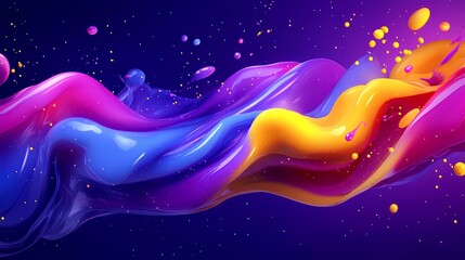 an abstract digital artwork featuring a vibrant swirl of colors against a dark blue background. The swirling colors include shades of pink, purple, blue, and yellow, creating a dynamic and fluid motio
