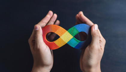 Vibrant rainbow infinity symbol, symbol of autism awareness. World Autism Awareness Day.