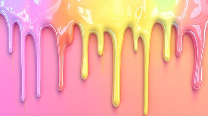 a colorful, abstract design that resembles dripping paint or liquid. The colors blend into each other, creating a gradient effect. From left to right, the colors transition from purple to pink, orange