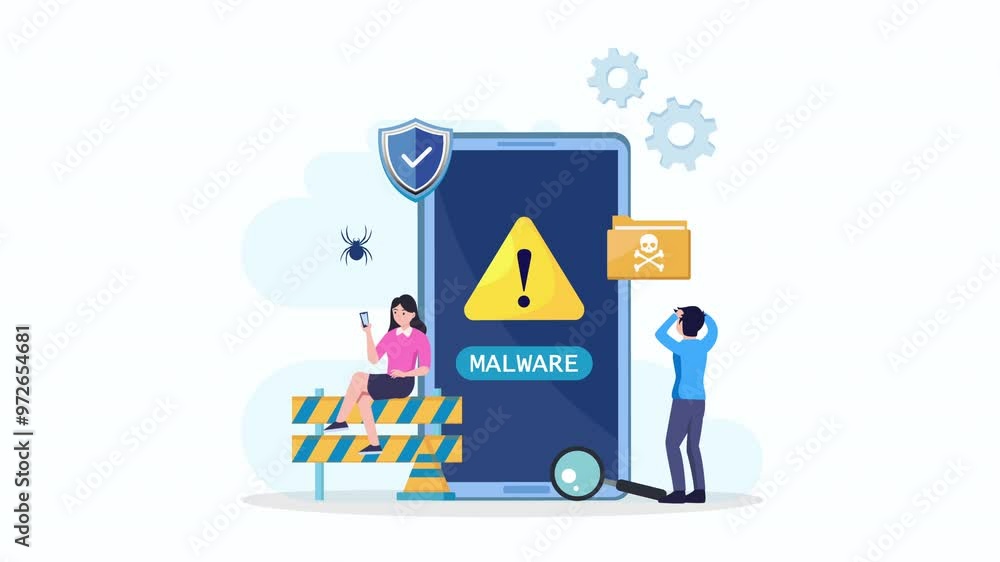 Poster virus malware detected concept, viruses attack warning signs, hacking alert messages animation video