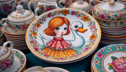 Niedliches get&ouml;pfertes Kindergeschirr mit einem Entenmotiv