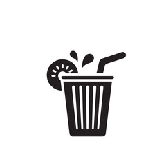 Juice cup silhouette. Fruits juice cup vector design. Smoothie cup logo, icon design black and white.