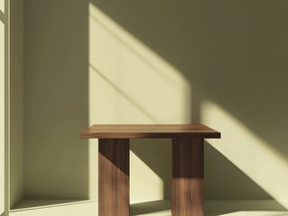 Minimalist Wooden Table with Sunlight.