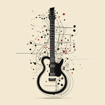 recommend clip art: Minimalist outline of a guitar with soft, monochrome colors on a clean background, conveying a sleek and modern musical concept