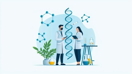 Fototapeta premium Animal gene editing process, CRISPR technology depiction, flat design illustration