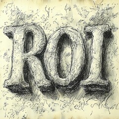 Fototapeta premium An engraved-style 'ROI' text illustration presented with a stone-like texture, conveying solidity and permanence, perfect for financial contexts.