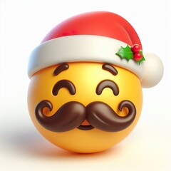Fototapeta premium 3D Happy one mustachioed emoji christmas theme , white background