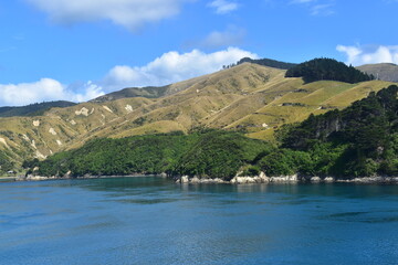 Sailing across the Cook Straight between the North and South island in New Zealand