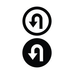 U-turn black and white flat vector icon design. U-turn symbol and glyph design