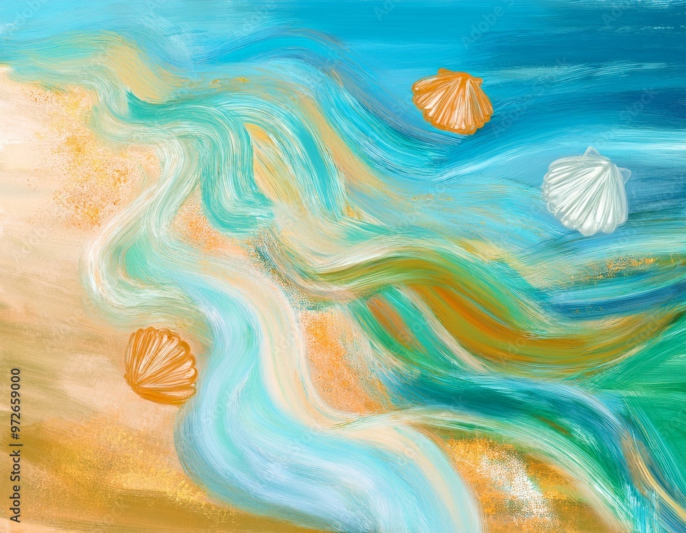 Wall mural shells on the beach